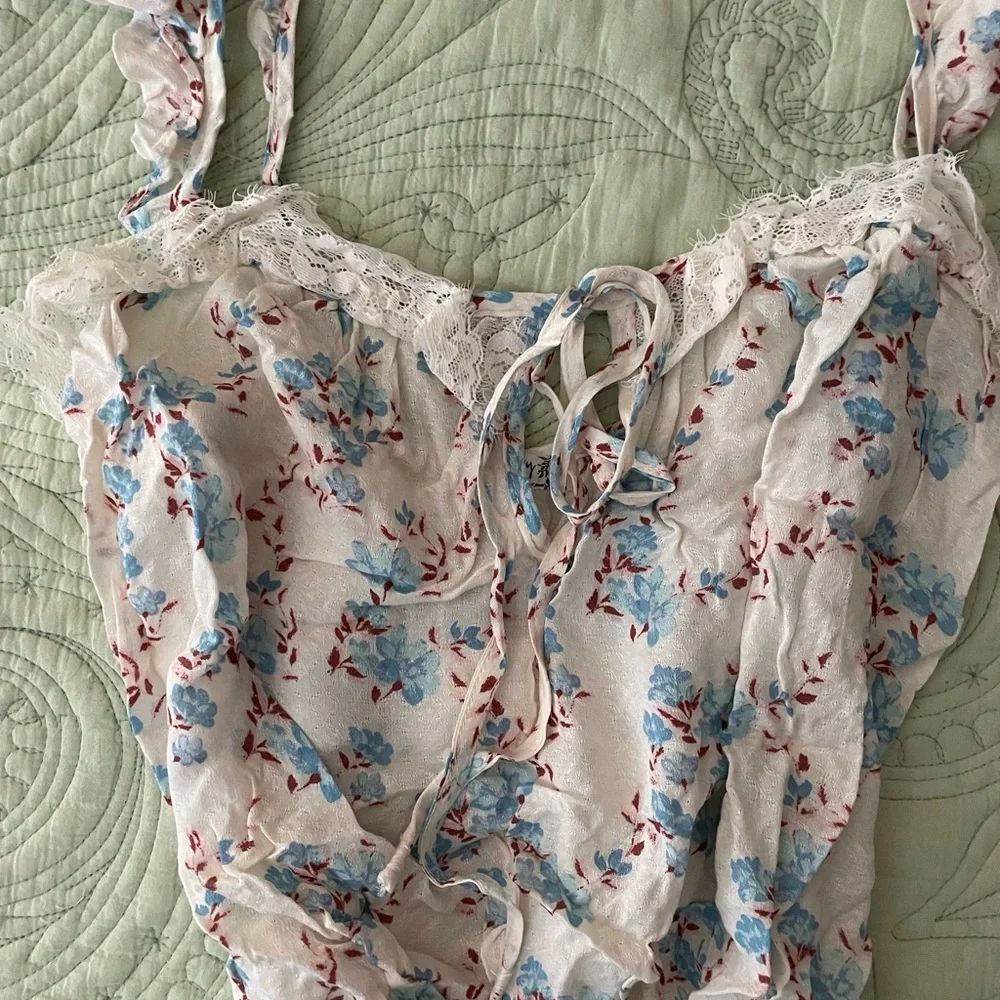 Free People Floral Lace Bodysuit - Cream and Blue